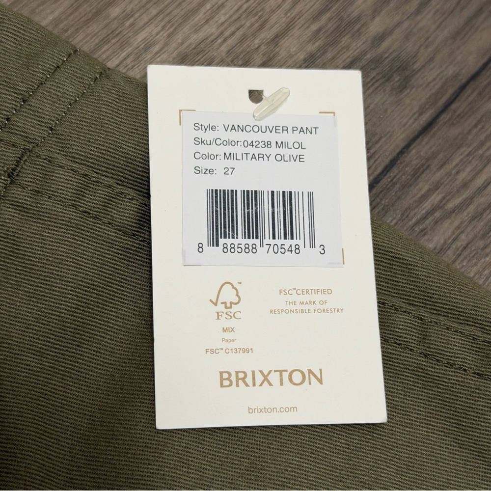Brixton Vancover Pant in Military Olive Green Womens 100% Cotton Size 27 NWT - Picture 5 of 10